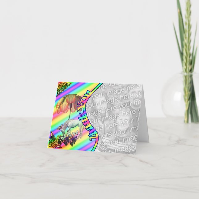 Unicorn Butterflies Thank You Photo Card (Front)