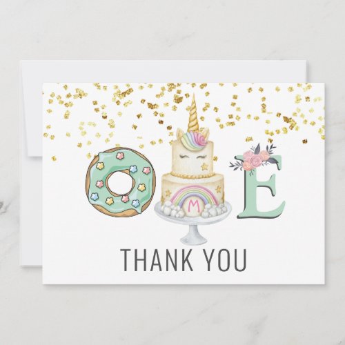 Unicorn Cake 1st Birthday Thank You Card