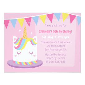 Unicorn Cake Bunting Flags Girls Birthday Party Card