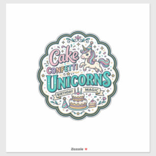 Unicorn Cake Confetti Unicorns POD Ready POD Artwo Sticker