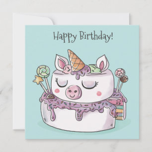 Unicorn Cake Happy Birthday Holiday Card