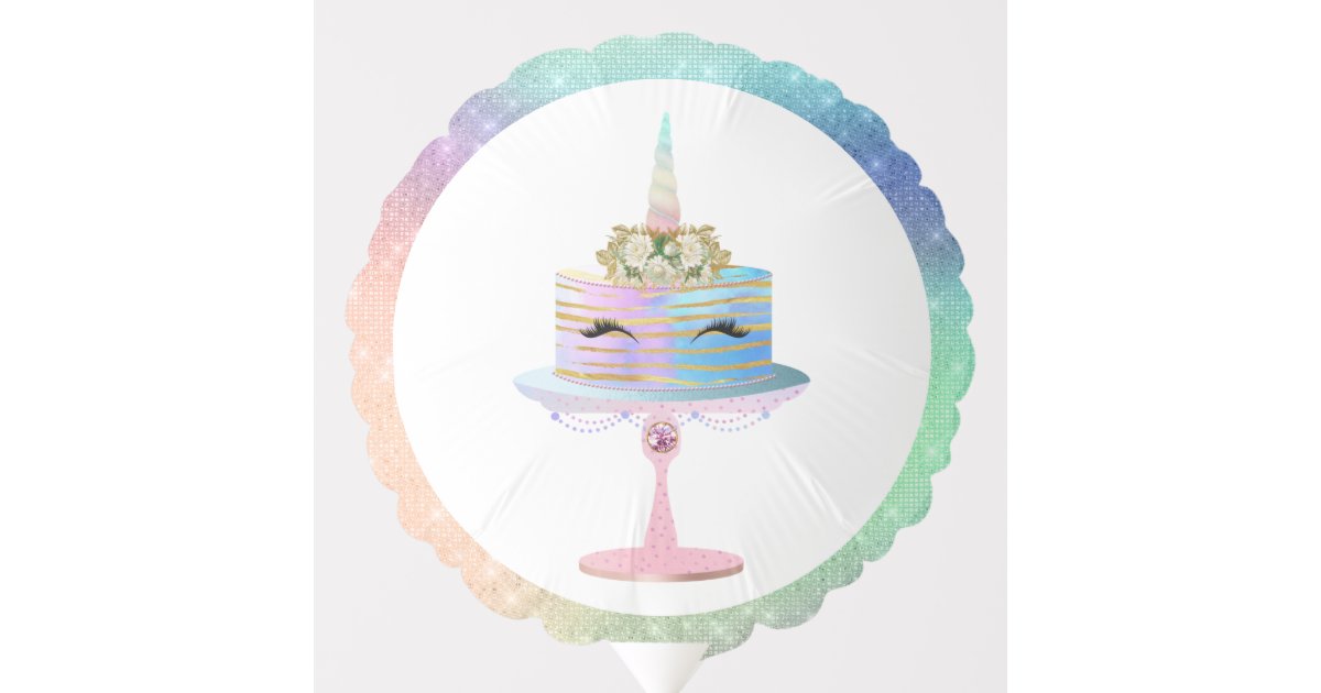 Unicorn Cake Party Iridescent Pastel Rainbow Balloon Zazzle Com