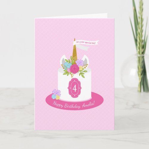 Unicorn Cake Pink Purple Blue Green Birthday Card