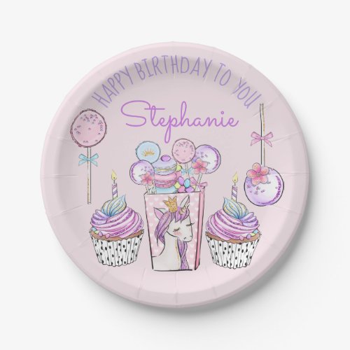 Unicorn Cake Pops and Moon Pies Girly Birthday Paper Plates