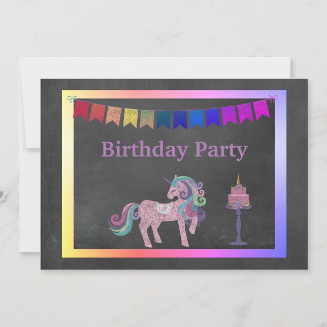 UNICORN CAKE RAINBOW BIRTHDAY PARTY INVITATION (Front)