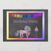 UNICORN CAKE RAINBOW BIRTHDAY PARTY INVITATION