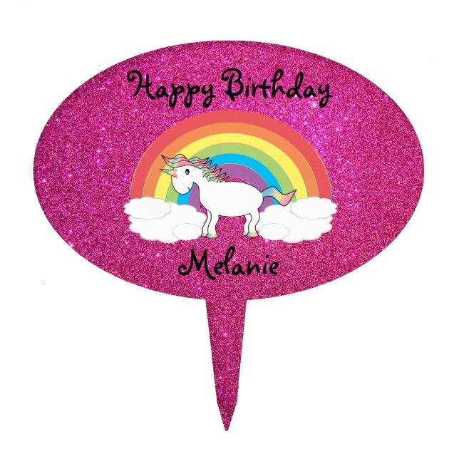 Unicorn cake topper pink glitter (Front)