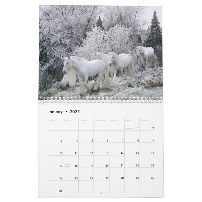 Unicorn Calendar (Jan 2027)