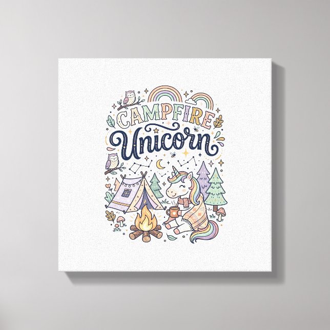 Unicorn Campfire Unicorn Premium Vector Sticker an Canvas Print (Front)