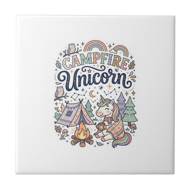 Unicorn Campfire Unicorn Premium Vector Sticker an Ceramic Tile (Front)