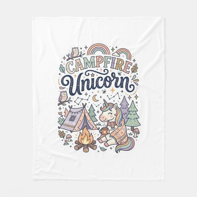 Unicorn Campfire Unicorn Premium Vector Sticker an Fleece Blanket (Front)
