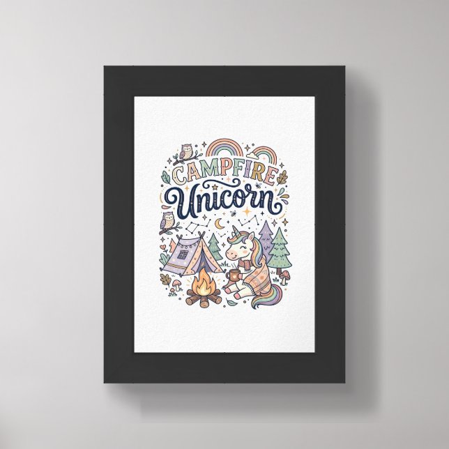 Unicorn Campfire Unicorn Premium Vector Sticker an Framed Art (Framed Front)