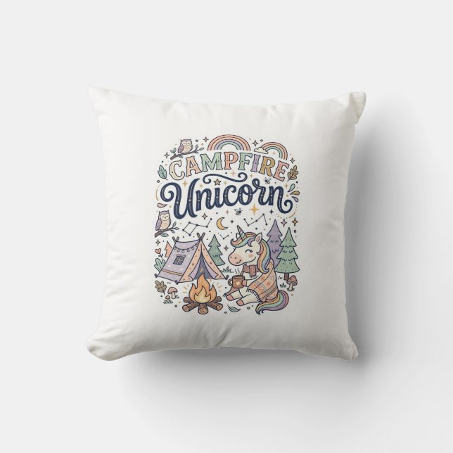 Unicorn Campfire Unicorn Premium Vector Sticker an Throw Pillow (Front)