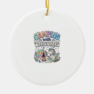 Unicorn Camping with Unicorns Kawaii Sticker and S Ceramic Ornament