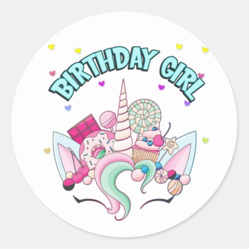 Unicorn Candy Birthday Party Sweet Lovers  Classic Round Sticker