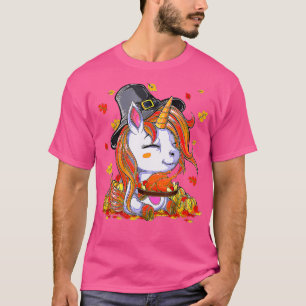 Unicorn Candy Corn Fall Little Girl Happy Thanksgi T-Shirt