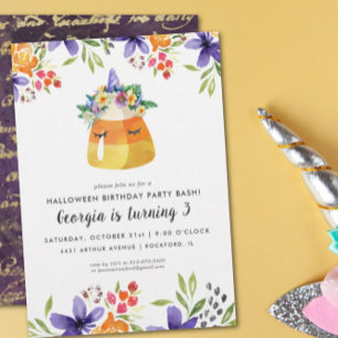 Unicorn Candy Corn   Halloween Party Invitation