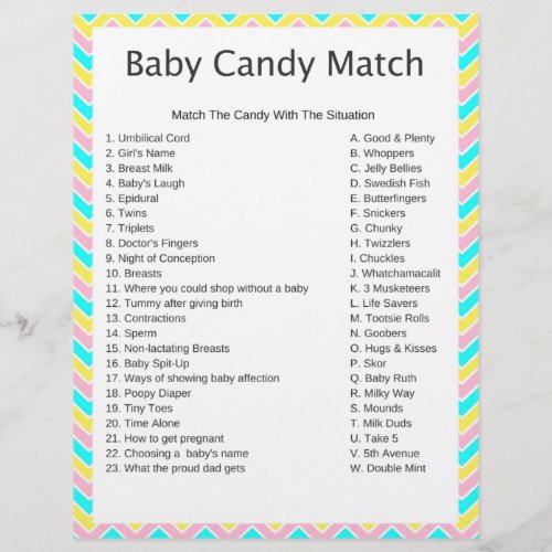 Unicorn Candy Match Baby Shower Game