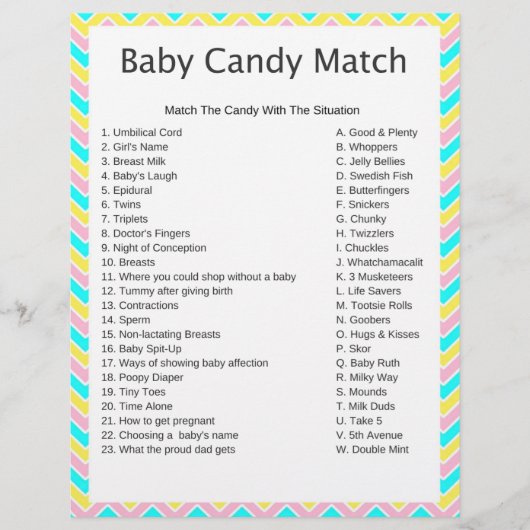 Unicorn Candy Match Baby Shower Game (Front)