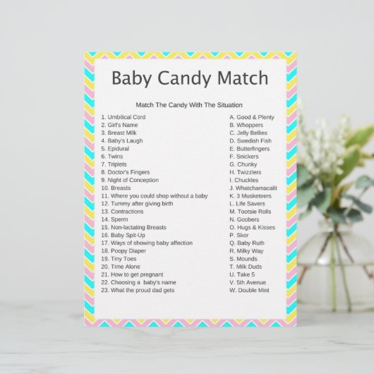 Unicorn Candy Match Baby Shower Game (Standing Front)