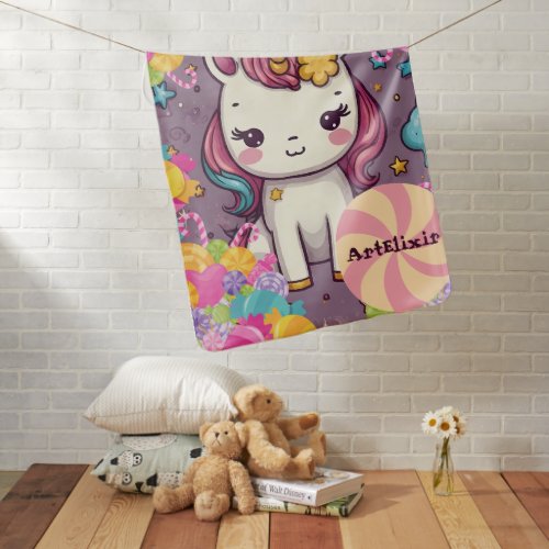 Unicorn Candy Print Baby Blanket