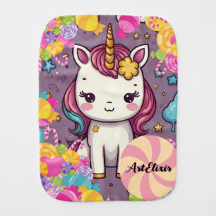 Unicorn Candy Print Baby Burp Cloth