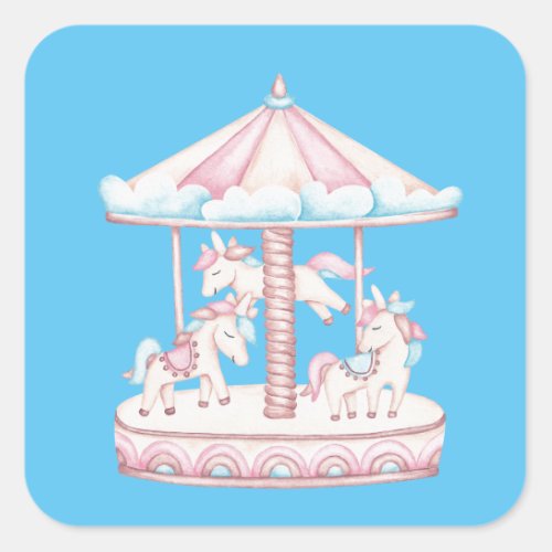 Unicorn Carousel   Square Sticker