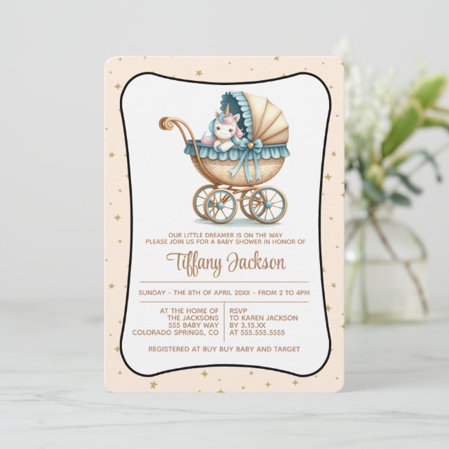 Unicorn Carriage Baby Shower Invitation (Standing Front)