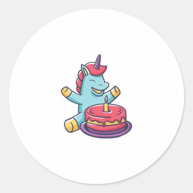Unicorn Cartoon Cake Classic Round Sticker (Front)