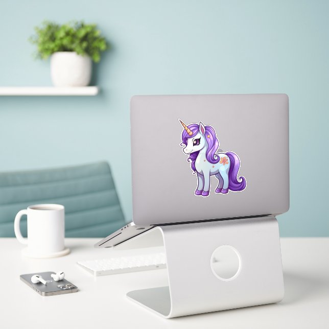 Unicorn cartoon drawing  sticker (Laptop On Desk)