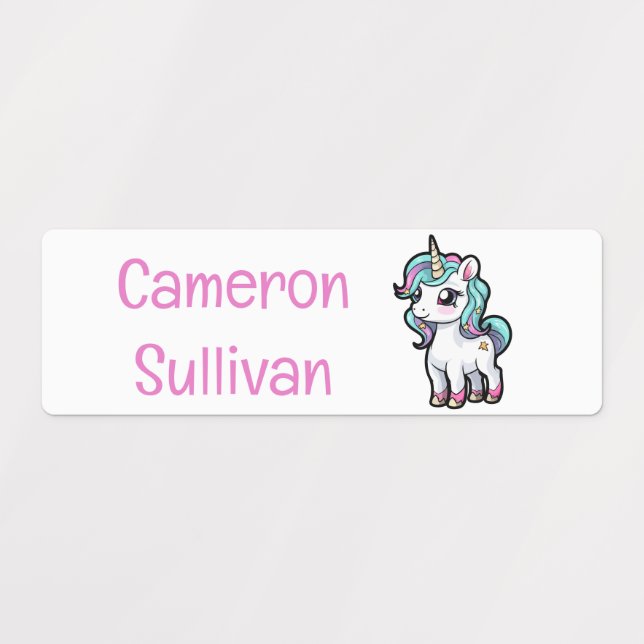 Unicorn Cartoon Personalized Name Kids' Labels (Design 1)