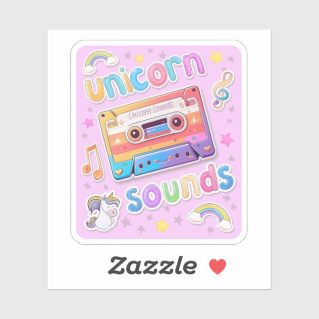 Unicorn Cassette Collage (+Background) Sticker (Sheet)