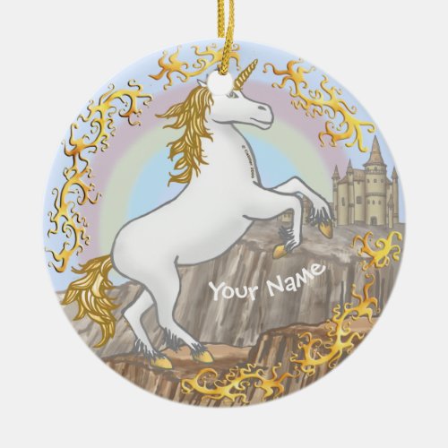 Unicorn Castle Ceramic Ornament