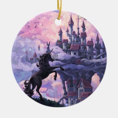 Unicorn Castle Ceramic Ornament