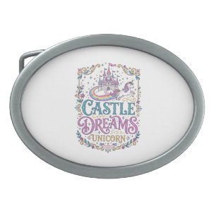 Unicorn Castle Dreams Unicorn White Background Pri Belt Buckle