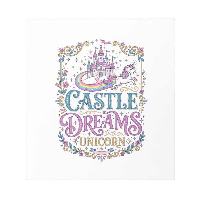 Unicorn Castle Dreams Unicorn White Background Pri Notepad (Front)
