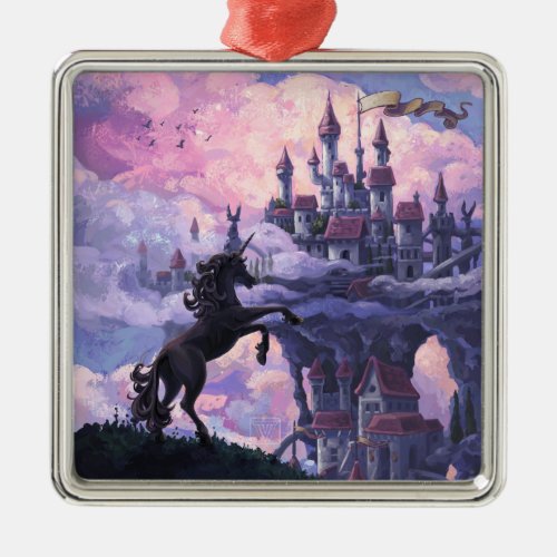 Unicorn Castle Metal Ornament