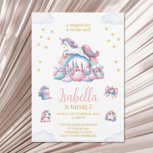 Unicorn Castle Rainbow Magical Birthday Invitation