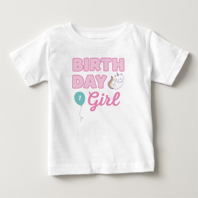 Unicorn Cat Birthday Girl | Add Age Baby T-Shirt (Front)