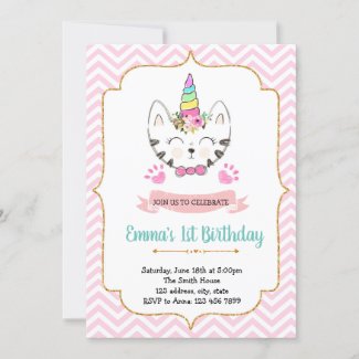 Unicorn cat birthday invitation