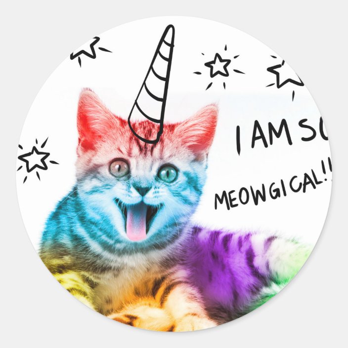 Unicorn Cat Meowgical Color Cat Rainbow Cat Classic Round Sticker