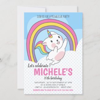 Unicorn Cat Rainbow Invitation