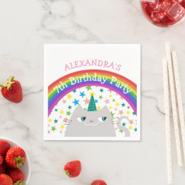 Unicorn Cat Rainbow Kids Birthday Napkins
