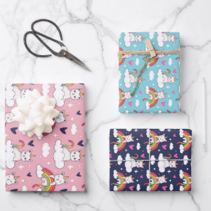 Unicorn Cat Rainbow Pattern Cute Valentine's Day Wrapping Paper Sheets