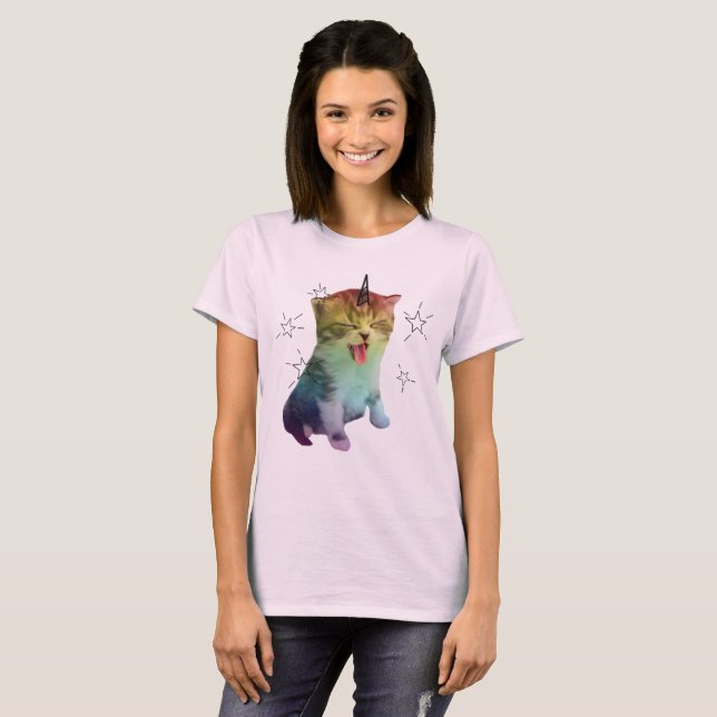 Unicorn Cat Shirt Pink Caticorn Rainbow Pride Purr (Front Full)