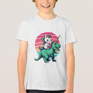  Unicorn Cat T-Rex Adventure for Kitten Lovers Tri-Blend Shirt