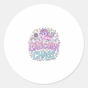 Unicorn Caticorn Chaos Cute Pastel Product Graphic Classic Round Sticker