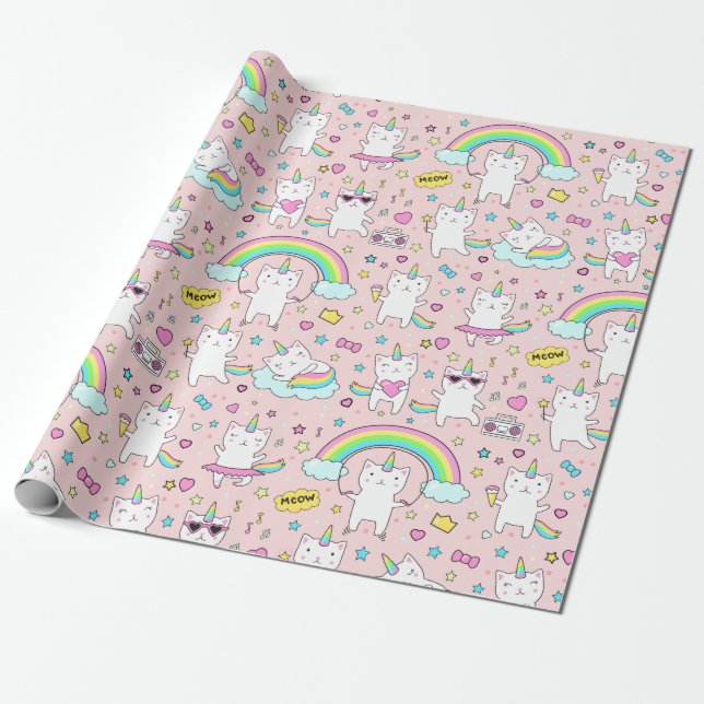 Unicorn Cats Wrapping Paper (Unrolled)