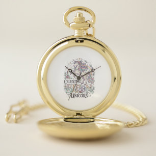 Unicorn Celestial Bloom Unicorn Premium Vector Typ Pocket Watch