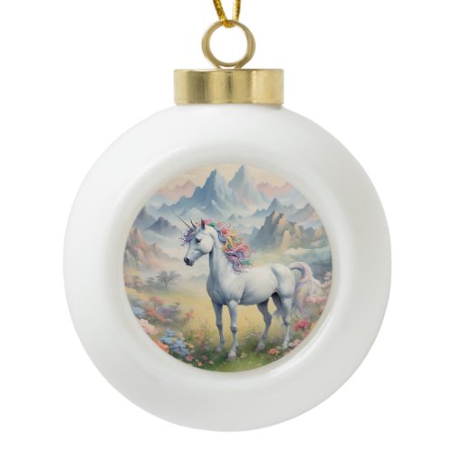 Unicorn Ceramic Ball Christmas Ornament